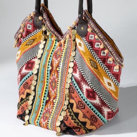 Bohemian Dreams Artisan Patchwork Leather Bucket Tote Bag - Picture 11 of 14